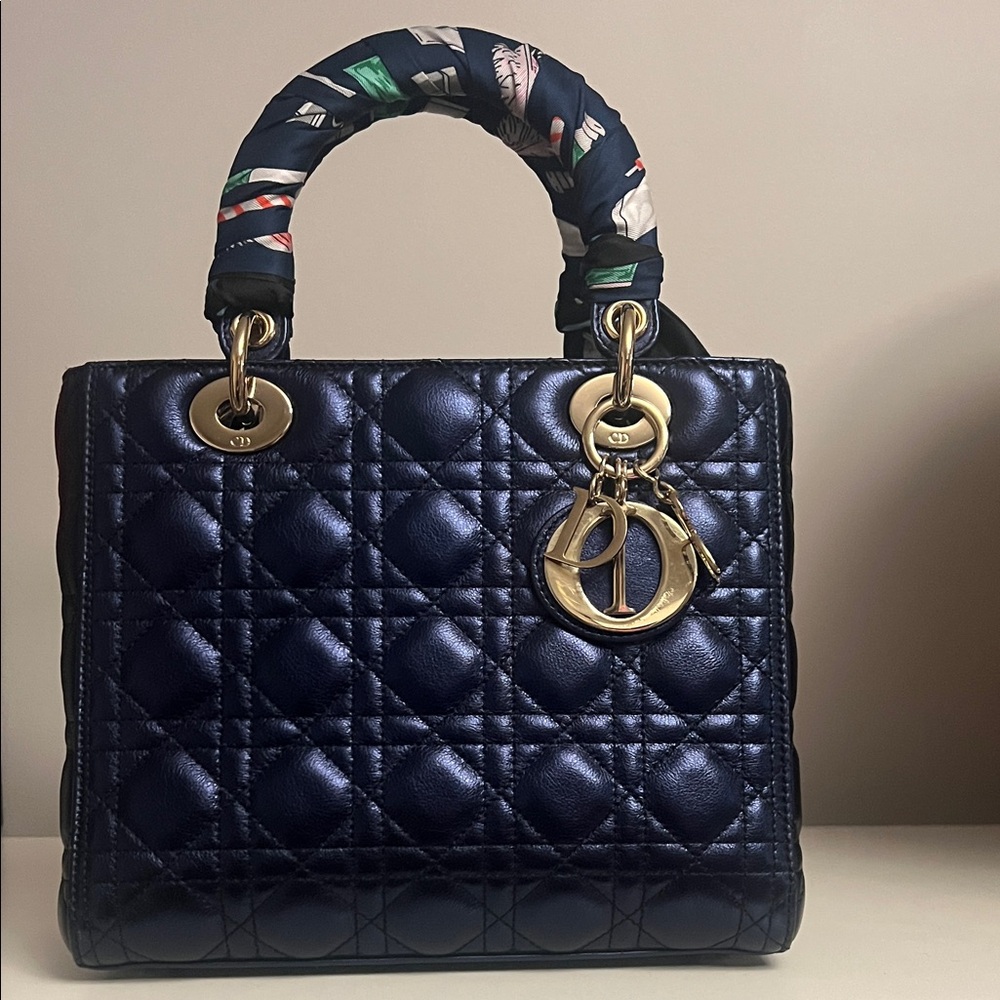 Christian Dior, Lady Dior Midnight Blue Pearlescent Leather Bag, Medium